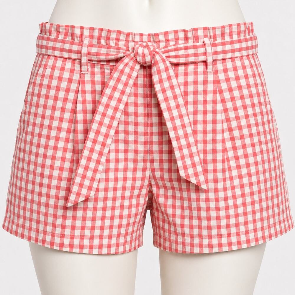 LOFT Red Gingham Paperbag Waist Tie Shorts Women’s Size Small